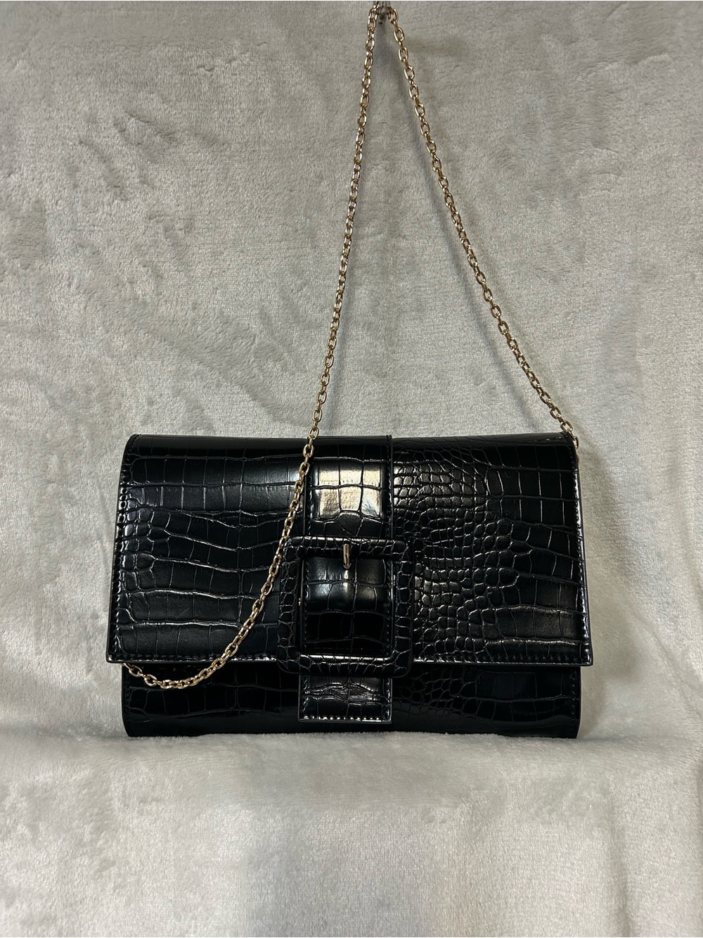 Urban Expressions Black Croc-Embossed Chain Crossbody Bag